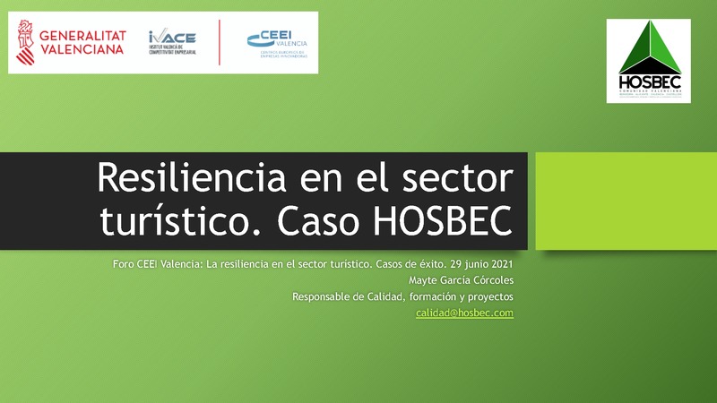 Presentación Mayte García 'Resiliencia en el sector turístico. Caso HOSBEC'