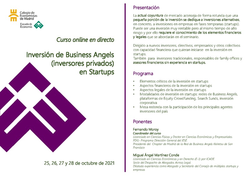 programa Seminario de Inversión de Business Angels y VC en Startups