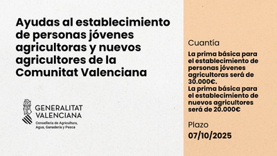 Ayudas al establecimiento de personas jóvenes agricultoras y nuevos agricultores CV
