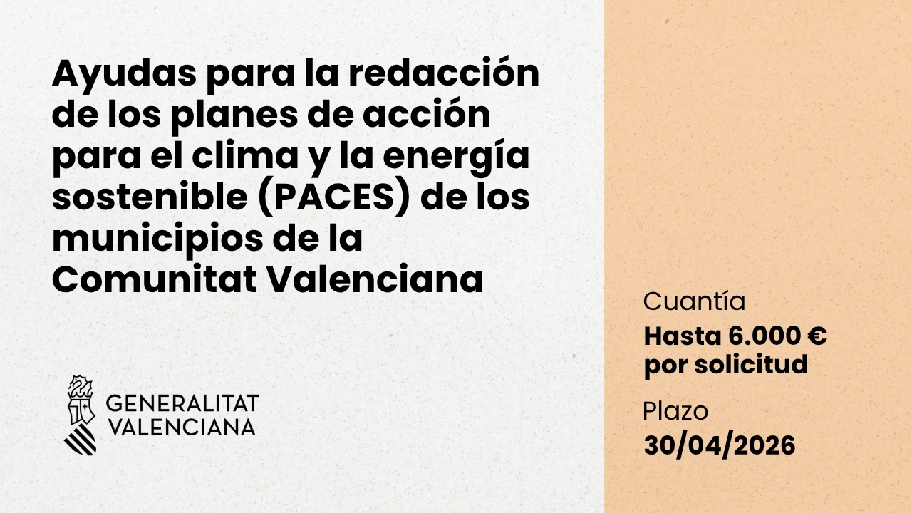 Convocatoria Ayudas para la redacción de los planes de acción para el clima y la energía sostenible (PACES)